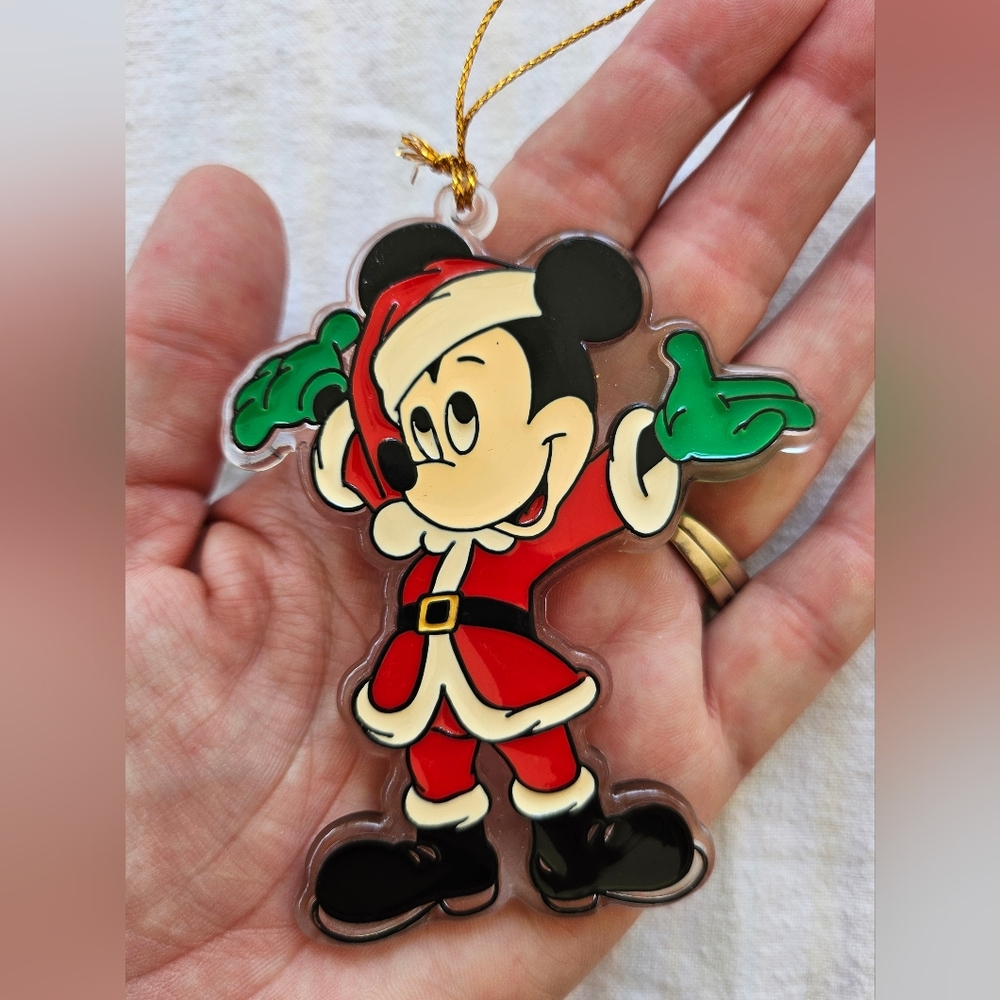 Vintage Disney Mickey Mouse Acrylic Suncatcher, Christmas Ornament, Red, EUC